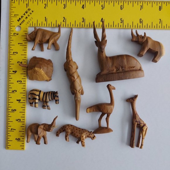 10 Piece Lot African Kenyan Small Wooden Hand Carved Safari Animals Vintage Cute - Picture 8 of 8
